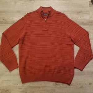 Chaps Sweater Mens L  Orange 1/4 Zip Cotton Preppy Textured Pullover